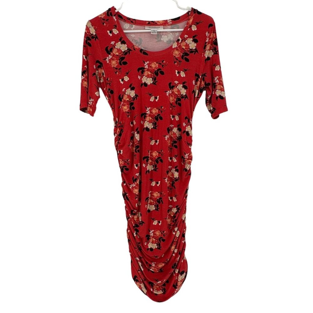 Motherhood Maternity Spring Dress Peach Orange Floral Size Small